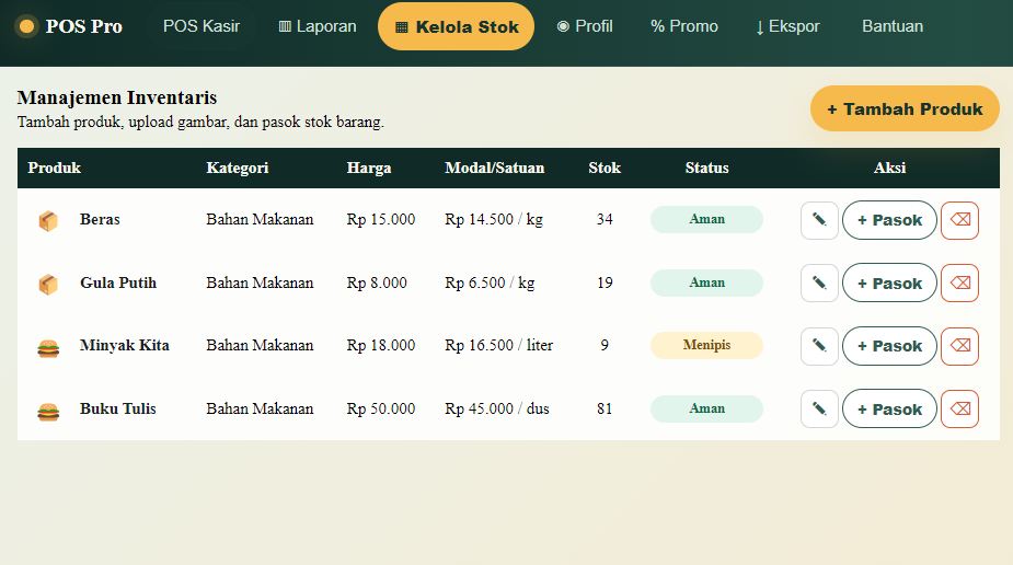 Manajemen stok POS Pro Muwira